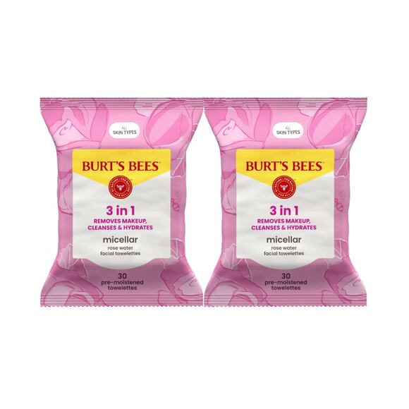 2 Pack Burts Bees Rose Water Micellar Facial Towelettes 30 each - Picture 1 of 1